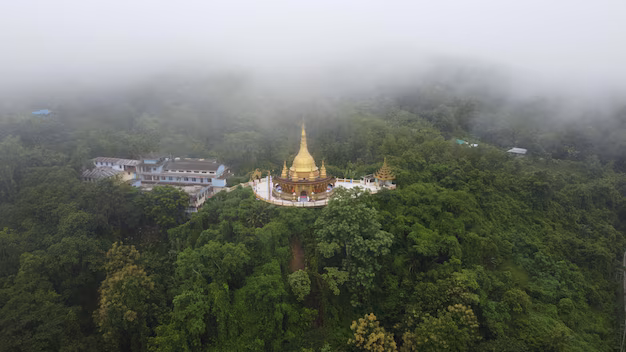 Aerial of Bandarban hills surrounding the temple